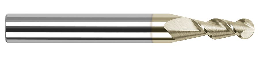 Picture of Harvey Tool 27850-C7 .050 Ball x 45 Helix CarbideEM, 2 FL ZrN End Mill Standard Flute Standard Helix Carbide ZrN Single End Ball NoseBall
